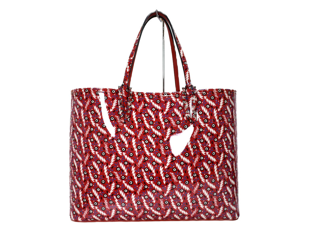 Christian Louboutin Vernis Cabata Red Tote Studs Bag Patent Leather